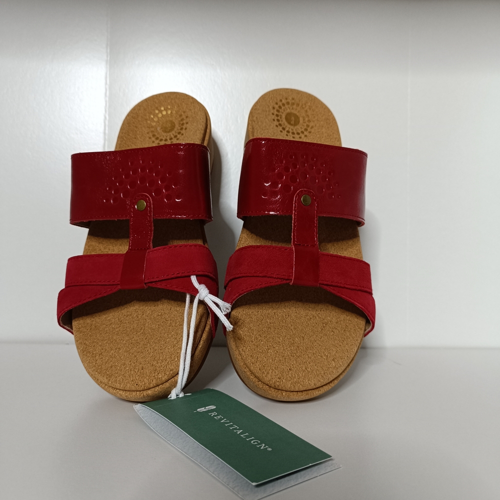Revitalign Waco Adjustable Leather Sandal Red Size 9 Orthopedic Arch Support
